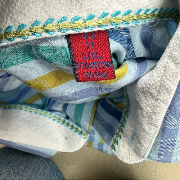 Robert Graham Shirt Men’s L / XL Blue Striped Long Sleeve Button Up Cotton Silk - Picture 7 of 10